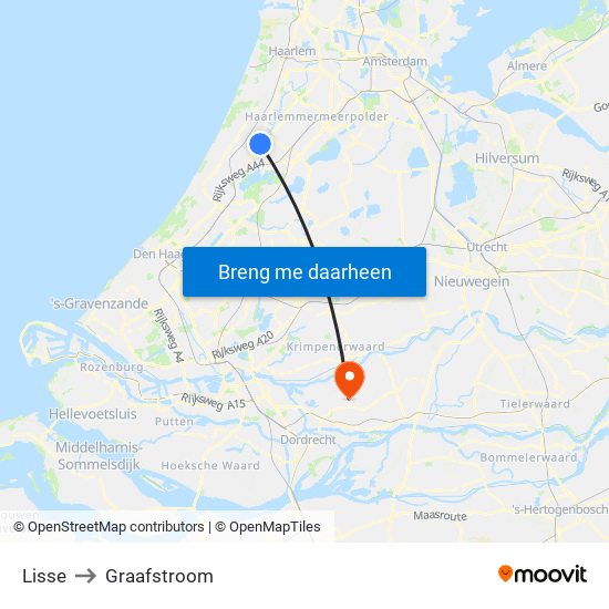 Lisse to Graafstroom map