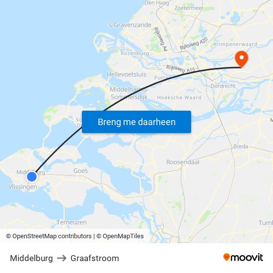 Middelburg to Graafstroom map