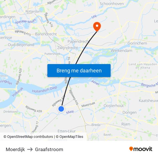 Moerdijk to Graafstroom map