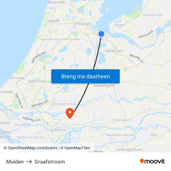 Muiden to Graafstroom map