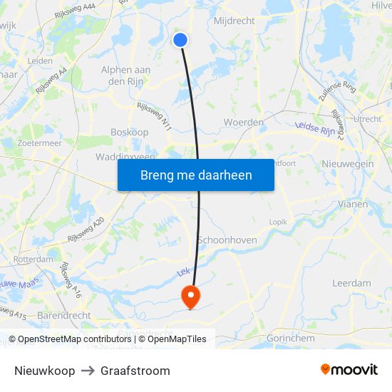 Nieuwkoop to Graafstroom map