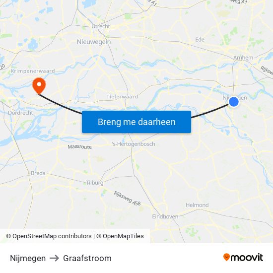 Nijmegen to Graafstroom map