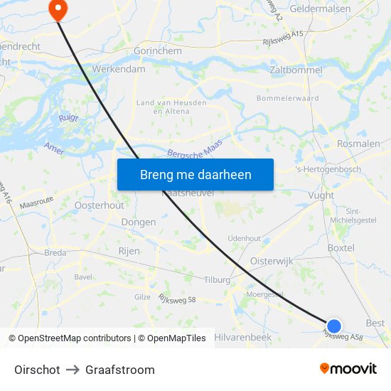 Oirschot to Graafstroom map