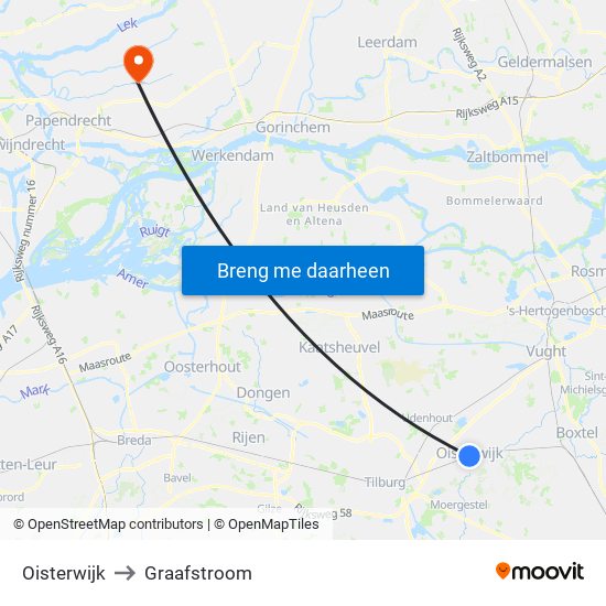 Oisterwijk to Graafstroom map