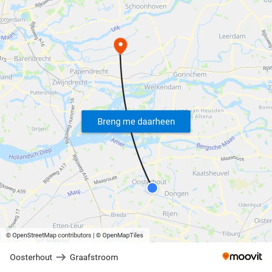 Oosterhout to Graafstroom map