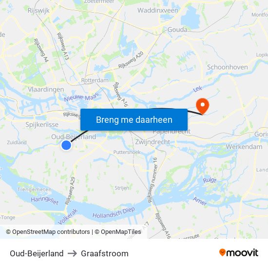 Oud-Beijerland to Graafstroom map