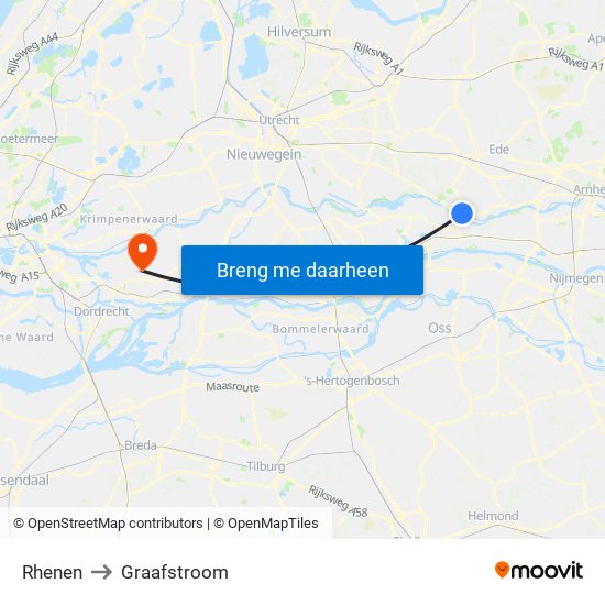 Rhenen to Graafstroom map