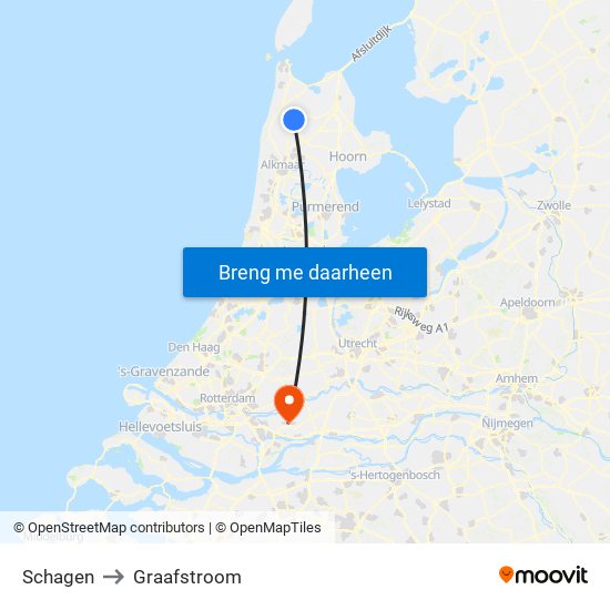 Schagen to Graafstroom map
