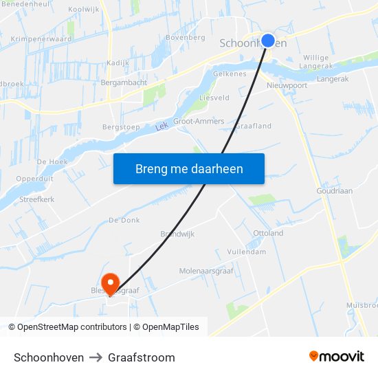 Schoonhoven to Graafstroom map