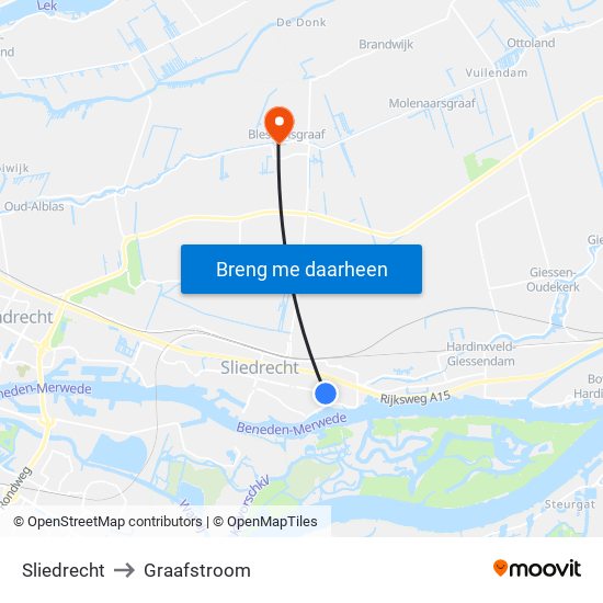Sliedrecht to Graafstroom map