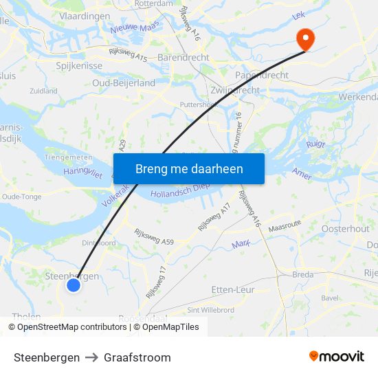 Steenbergen to Graafstroom map