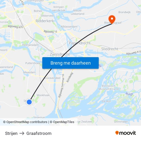 Strijen to Graafstroom map