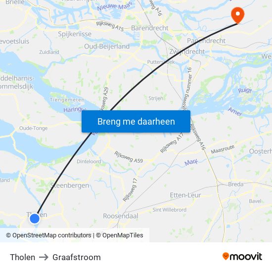 Tholen to Graafstroom map