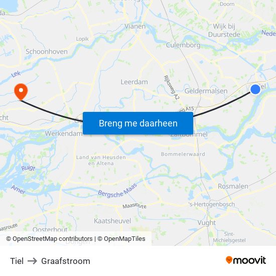 Tiel to Graafstroom map