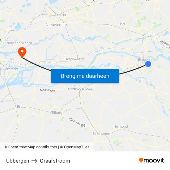 Ubbergen to Graafstroom map