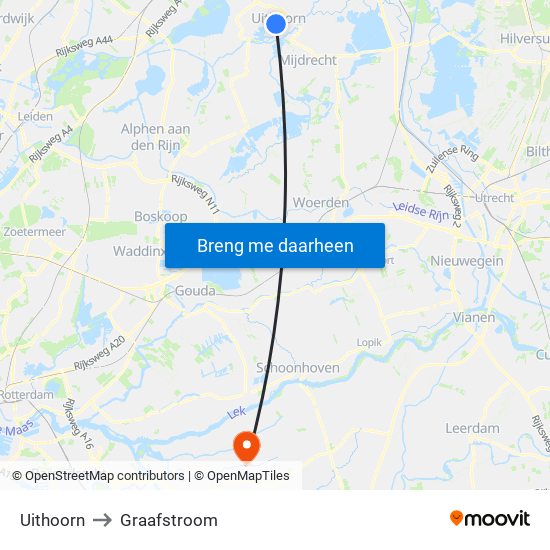 Uithoorn to Graafstroom map