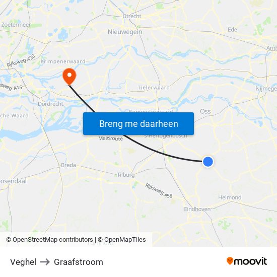 Veghel to Graafstroom map