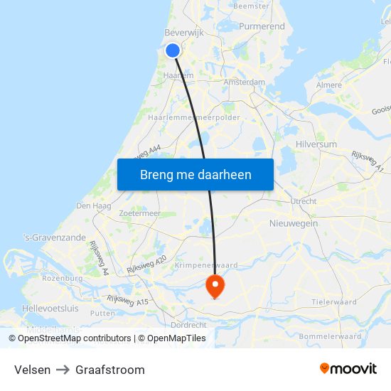 Velsen to Graafstroom map