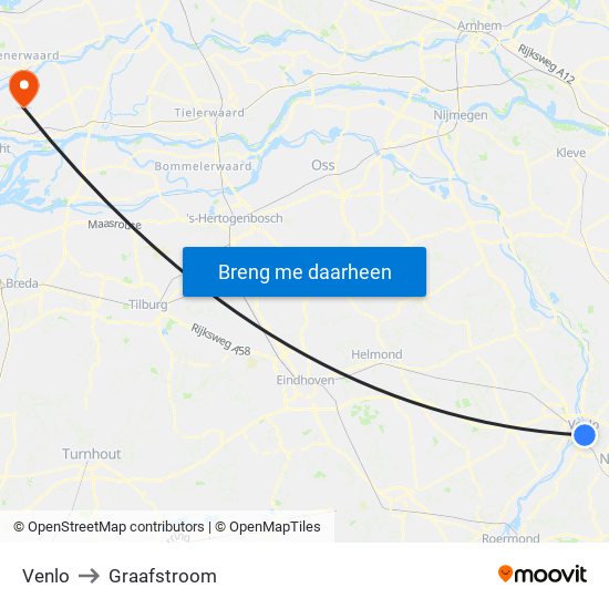 Venlo to Graafstroom map