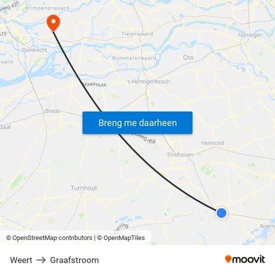 Weert to Graafstroom map