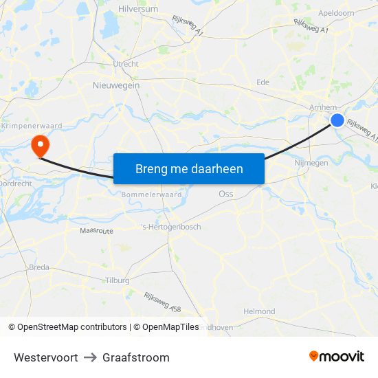 Westervoort to Graafstroom map