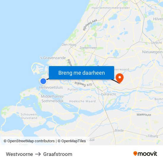 Westvoorne to Graafstroom map