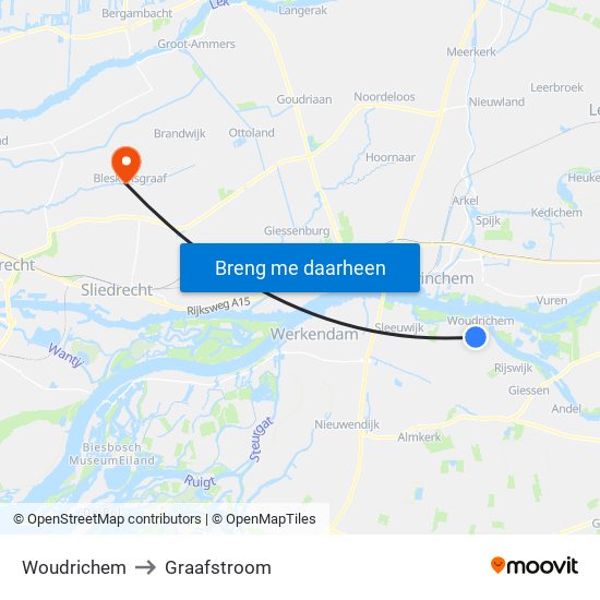 Woudrichem to Graafstroom map