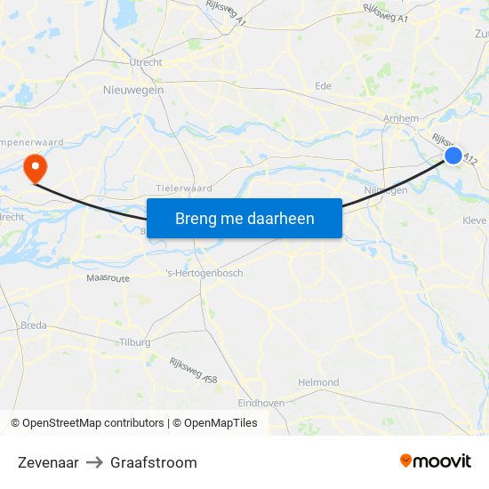 Zevenaar to Graafstroom map