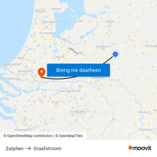 Zutphen to Graafstroom map