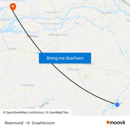 Roermond to Graafstroom map