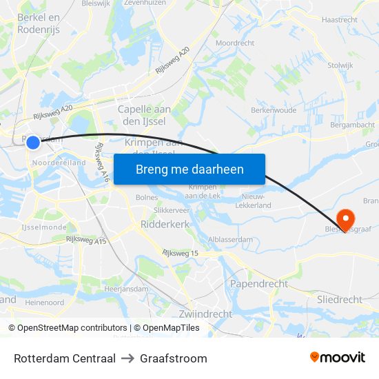 Rotterdam Centraal to Graafstroom map