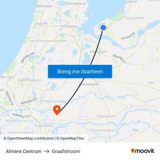 Almere Centrum to Graafstroom map