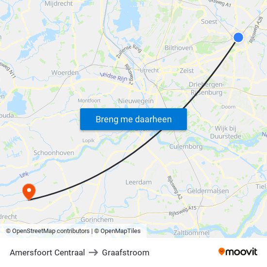 Amersfoort Centraal to Graafstroom map