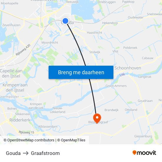 Gouda to Graafstroom map