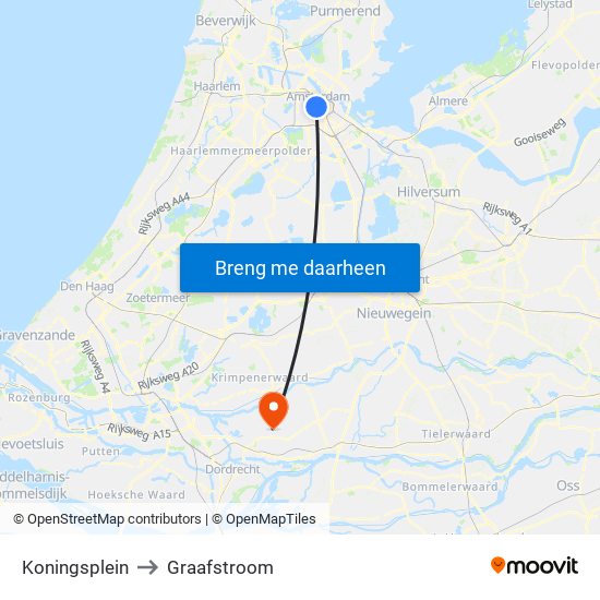 Koningsplein to Graafstroom map