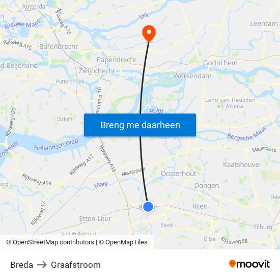 Breda to Graafstroom map