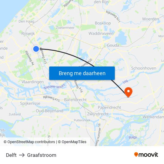 Delft to Graafstroom map