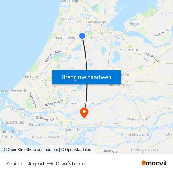 Schiphol Airport to Graafstroom map