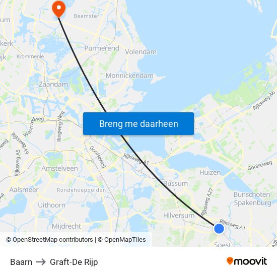 Baarn to Graft-De Rijp map