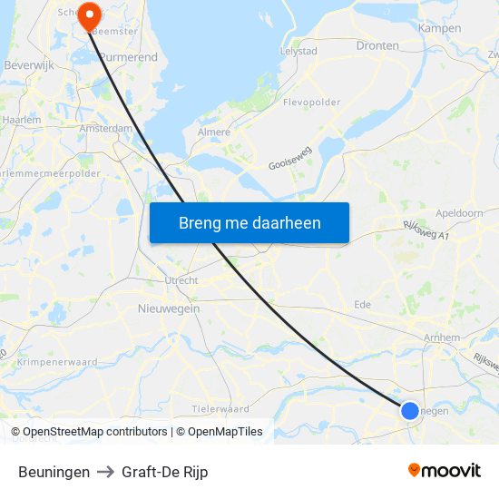 Beuningen to Graft-De Rijp map