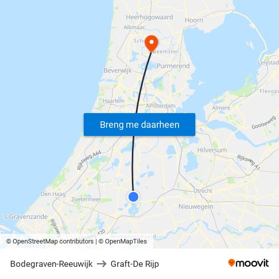 Bodegraven-Reeuwijk to Graft-De Rijp map