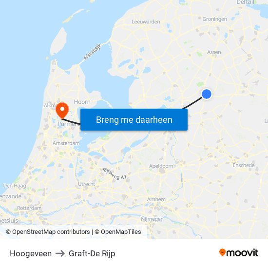 Hoogeveen to Graft-De Rijp map