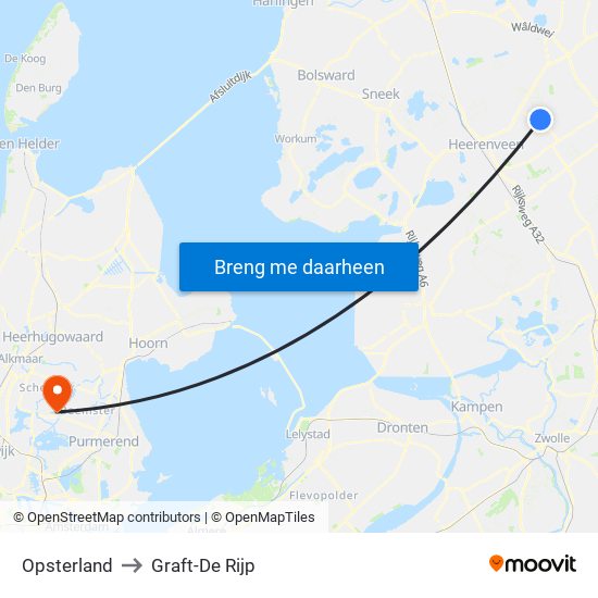 Opsterland to Graft-De Rijp map