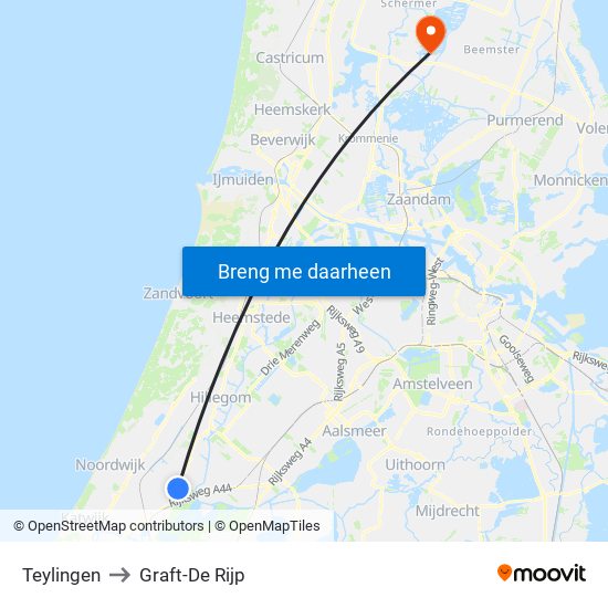 Teylingen to Graft-De Rijp map