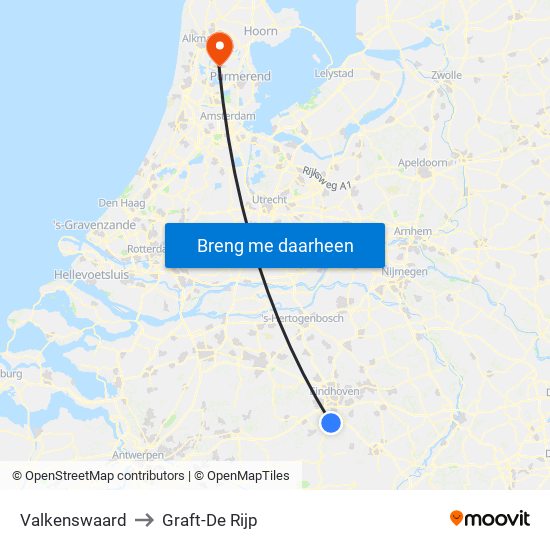 Valkenswaard to Graft-De Rijp map