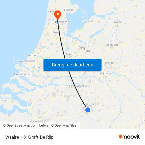 Waalre to Graft-De Rijp map