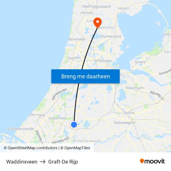 Waddinxveen to Graft-De Rijp map