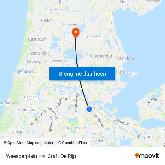 Weesperplein to Graft-De Rijp map