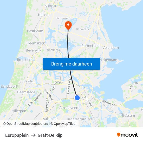 Europaplein to Graft-De Rijp map