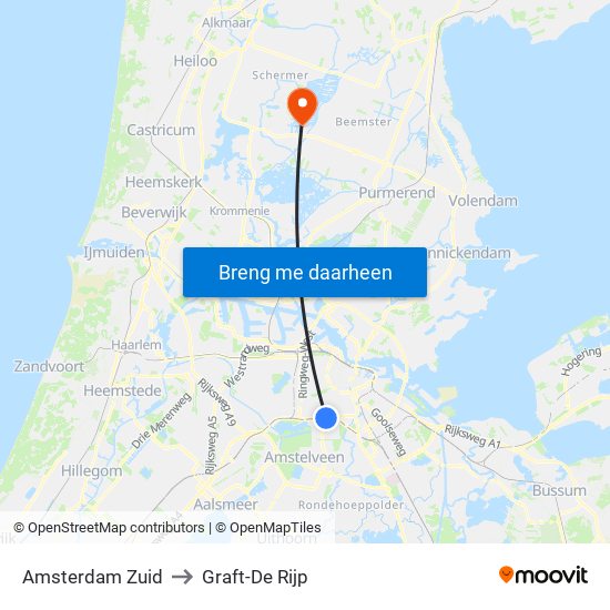 Amsterdam Zuid to Graft-De Rijp map